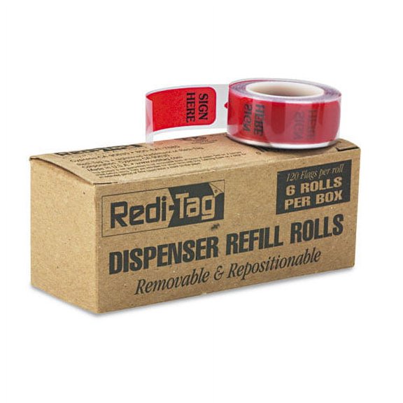 Arrow Message Page Flag Refills, "Sign Here", 120 Flags/Roll, 6 Rolls/Box | Bundle of 10 Boxes