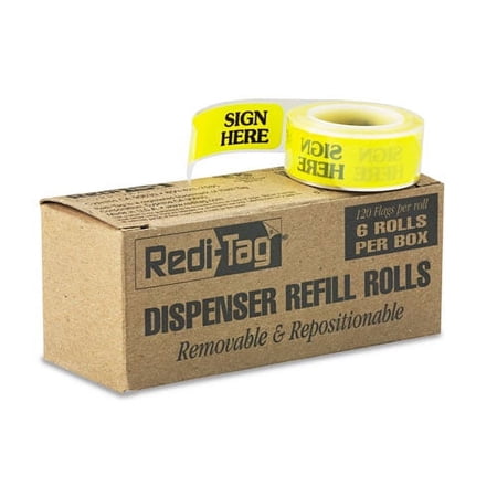 Arrow Message Page Flag Refills, "sign Here", Yellow, 6 Rolls Of 120 Flags | Bundle of 2 Boxes