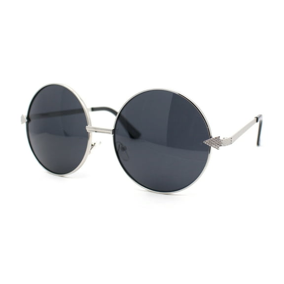 Arrow Metal Jewel Hinge Round Circle Lens Oversized Hippie Metal Rim Sunglasses Silver - Black