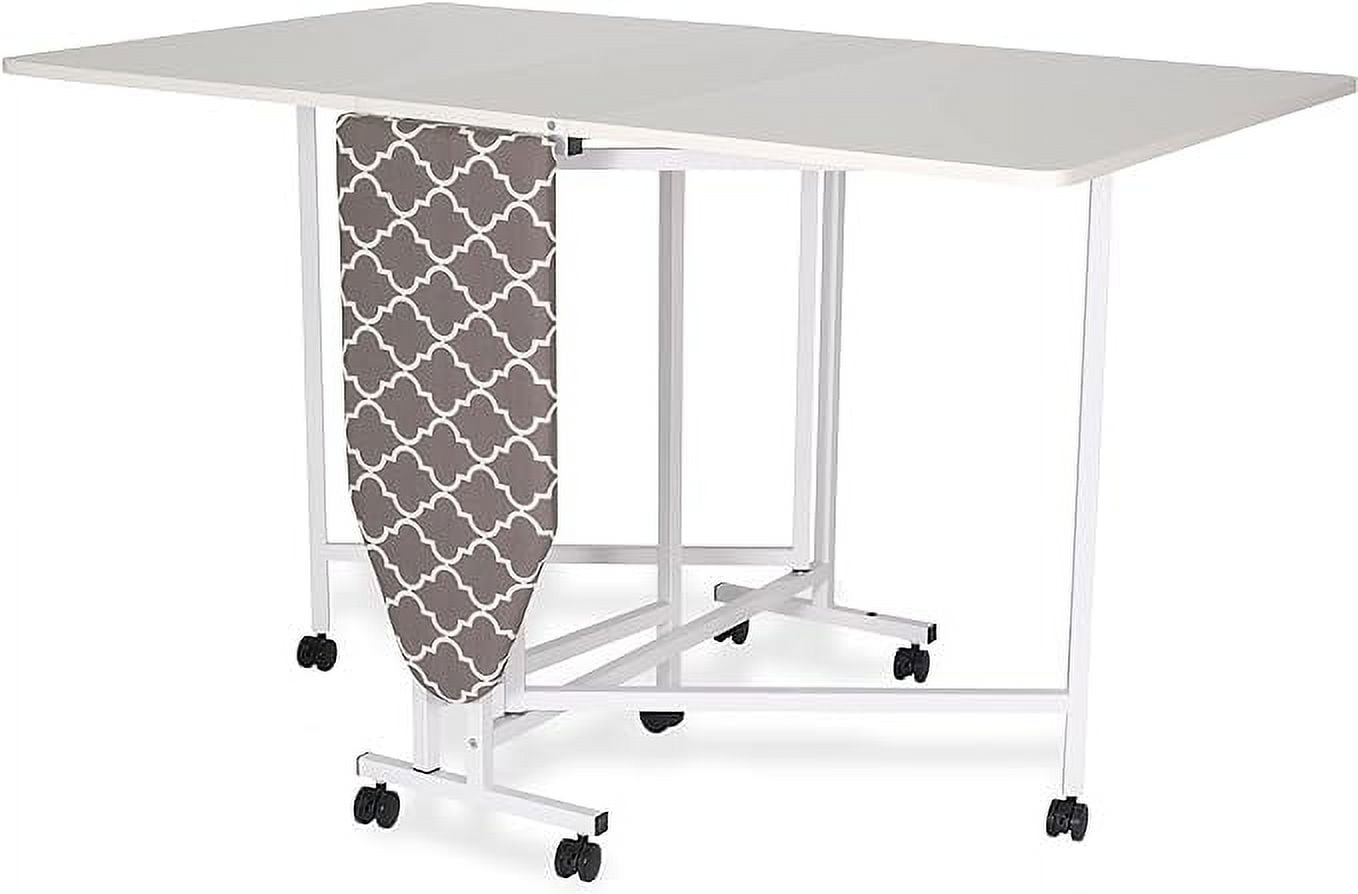 Modern White Metal 63''x59'' Cutting & Ironing Table with Casters