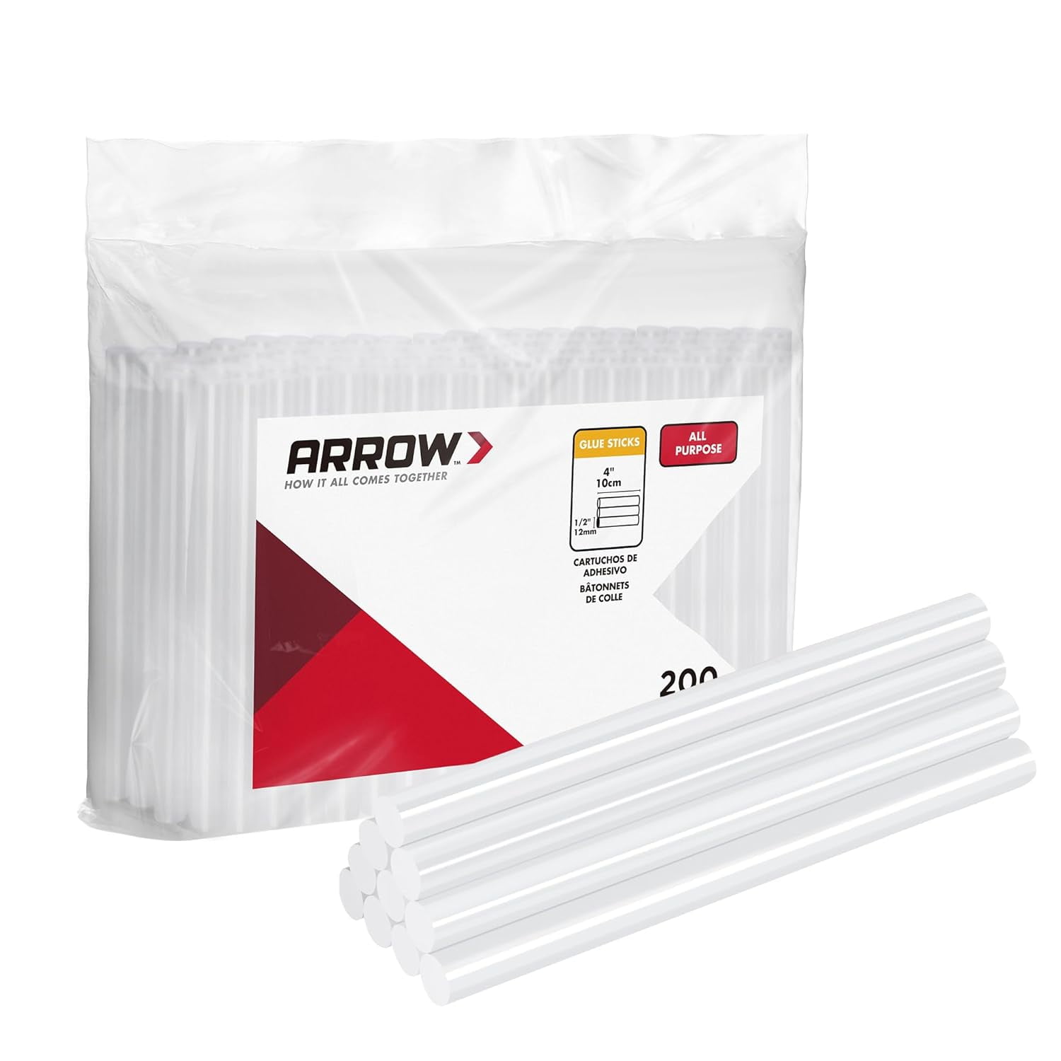 Arrow Mini Hot Glue Sticks, 200 Pack Clear Gun 4" and 5/16'' Diameter High Viscosity All-Purpose Stick for DIY Art, Craft General Repairs, Festival Home Decoration