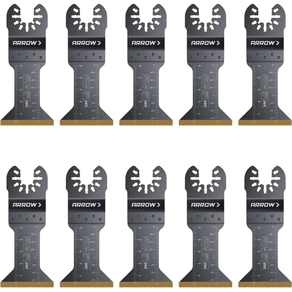 Arrow OSC102-10 Tough Curve Wood Oscillating Tool Blade for Hardwood, Wood, PVC, Drywall, Universal, Fits Most Multitools, 1-¼ Inch, 10-Pack