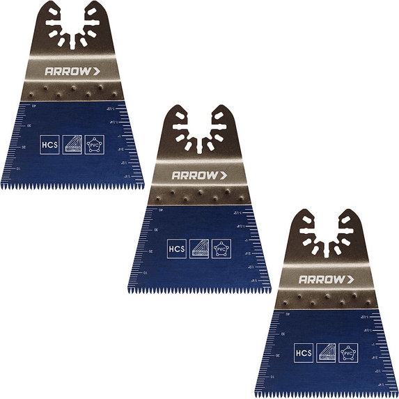 Arrow OSC106-3 Japanese Tooth Oscillating Blade for Hardwood, Wood, PVC, Drywall, Universal, Fits Most Multitools, 2-11/16 inch, 3-Pack