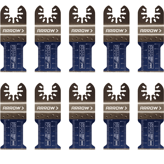Arrow OSC107-10 Standard Wood and Nail Oscillating Tool Blade for Wood, PVC, Copper Pipe, Drywall, Universal, Fits Most Multitools, 1-5/16 inch, 10-Pack