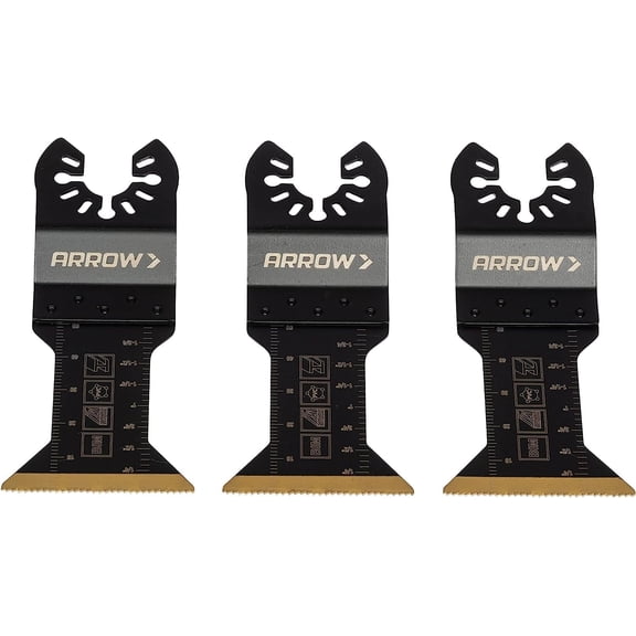 Arrow OSC125C-3A Titanium Coated Carbide Flush-Cut Oscillating Multitool Cutting Blades for Wood, Drywall, PVC, and Metal, 1-3/8 Inch, 3-Pack
