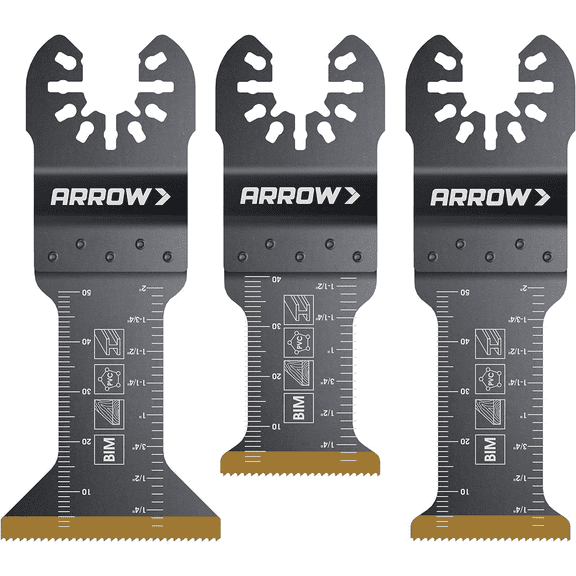Arrow OSC201VP-3 Titanium Metal/Wood Variety Pack Oscillating Tool Blades for Metal, Wood, Wood with Nails, PVC, Copper Pipe, Drywall, Universal, Fits Most Multitools, 1-1/4, 1-1/4, 1-3/4, 3-Pack
