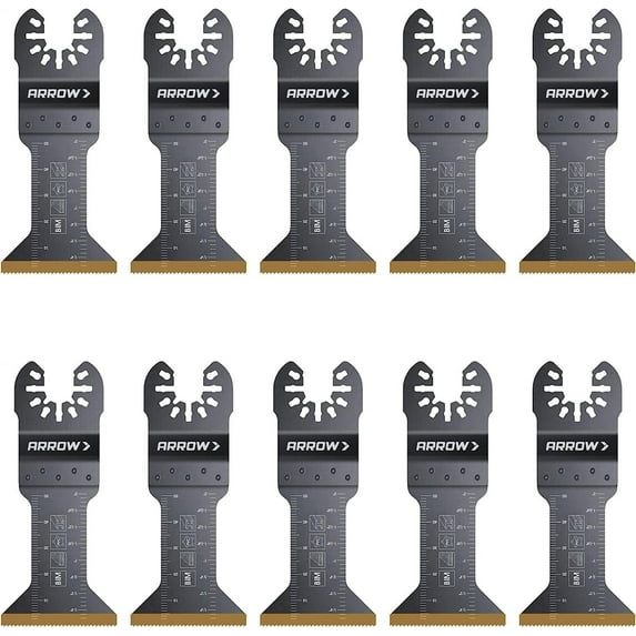 Arrow OSC204-10 Titanium Coated Oscillating Tool Saw Blades for Woodworking, Drywall, PVC, and Metal, Universal, Fits Most Multitools, 1-3/4 Inch, 10-Pack