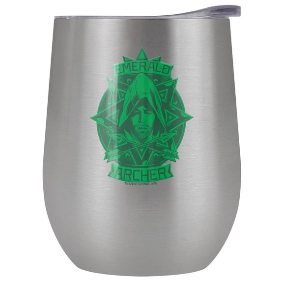 The Arrow Official Emerald Archer 12 OZ Stemless Wine Tumbler, Stainless Steel Travel Cup|Lake Tumbler|Insulated with Leak Resistant Slide-Lock Lid, Stainless Steel