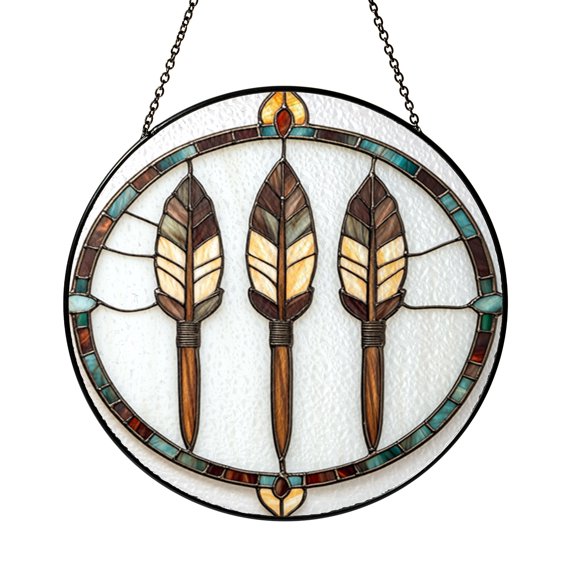 Arrow Pattern Glass Suncatcher Round Window Hanging, Boho Archery Inspired Decor Gift for Home