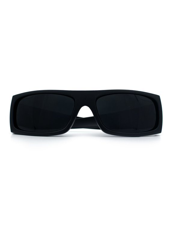 Arrow Pierced Heart Logo 90s Rectangular Wrap Around Biker Plastic Sunglasses Matte Black