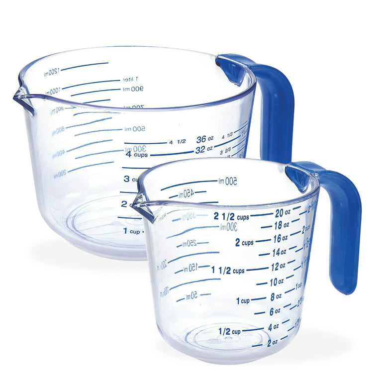 Arrow Plastic Measuring Cups for Liquids, Set of 2 - With Cool-Grip Handle  - BPA-Free Measuring Cups with Spout and Clear Measurements - Microwave and