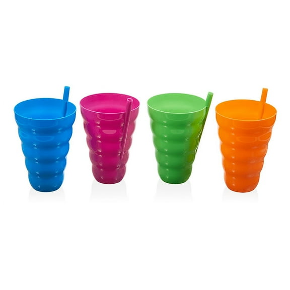 Arrow Plastic Sip-A-Tumbler/Cup with build in straw, 22 Oz Assorted colors