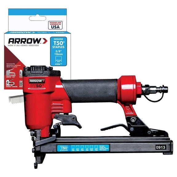 Arrow Pneumatic Stapler Adjustable Trigger Fire - Steel, Red  Professional & DIY Use, Standard Battery Platform
