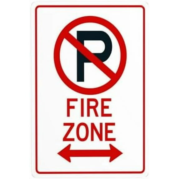 Arrow Pointing Left-Right Fire Zone No Parking Metal Warning Signs, Cautions Tin Sign, Posted Signs for Street Business Wall Decor 8 x 12 Inch