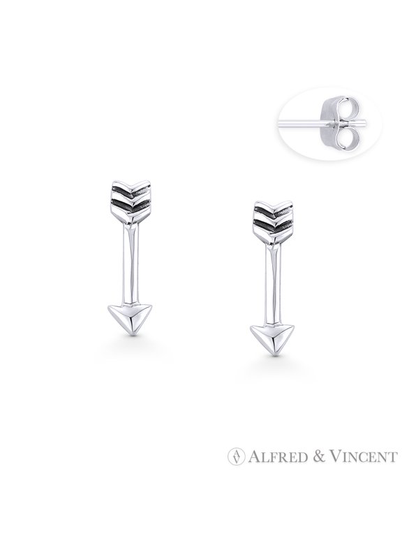 Arrow & Quill Archery Charm Stud Earrings in Oxidized .925 Sterling Silver