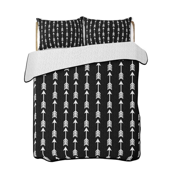 Arrow Quilts Bedding Set California King Abstract Rustic Western Tribal Geometric Arrow Black Lightweight Quilted Bedspread 3 Piece Bed Quilt with 2 Pillow Shams All Season for Bedroom 96" x 106"