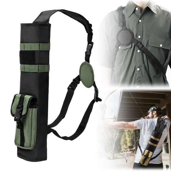Arrow Quiver,Archery Lightweight Back Arrow Quiver,Dual Use Foldable Compact Hip Arrows Bag with Molle System Pocket Hanged for Target Shooting Hunting(Green)