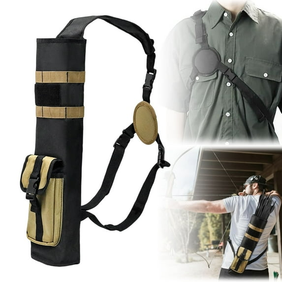 Arrow Quiver,Archery Lightweight Back Arrow Quiver,Dual Use Foldable Compact Hip Arrows Bag with Molle System Pocket Hanged for Target Shooting Hunting(Khaki)