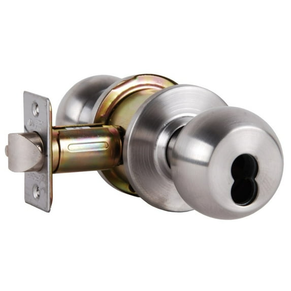 Arrow RK12-BD-32D-IC Grade 2 Storeroom Cylindrical Lock Ball Knob SFIC Less Core Satin Stainless Steel Finish Non-handed