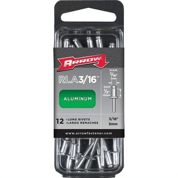 Arrow RLA3/16 Pop Rivet, Long, 1/2 in L, Aluminum