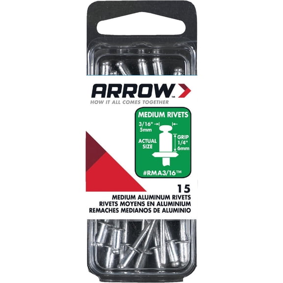 Arrow RMA3/16 Medium Aluminum 3/16-inch Pop Rivets for Metal, Fabric, Leather, and Auto Repair, 18-Pack