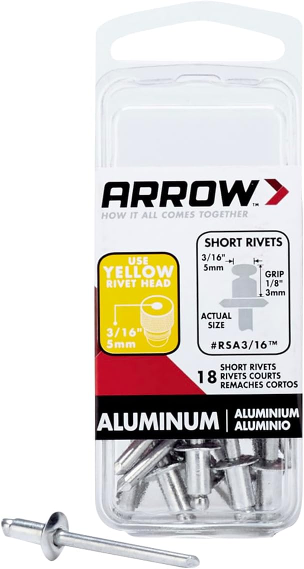 Arrow RSA3/16 Short Aluminum 3/16inch Pop Rivets for Metal, Fabric