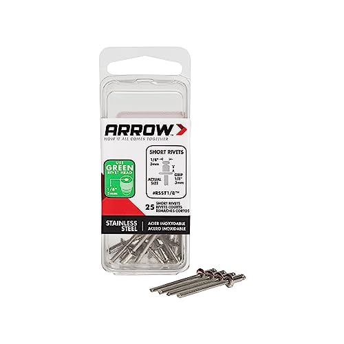 Arrow RSST1/8 Short Stainless Steel 1/8-Inch Pop Rivets for Metal, Fabric, Leather, and Auto Repair, 25-Pack