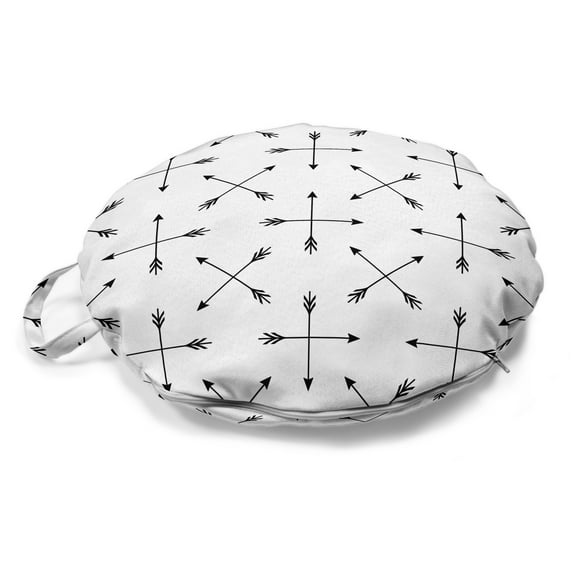 Arrow Round Floor Cushion with Handle, Basic Illustration of Long Pointy Sticks Overlapping on a Plain Background, Pillow for Living Room & Dorms, 18" Round, Dark Taupe and White, by Ambesonne