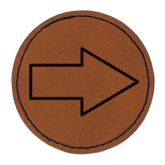 Arrow Rounded Corners Outline 2.5" Faux Leather Round Engraved Iron-On Patch - Brown