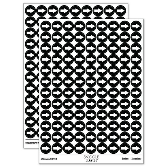 Arrow Rounded Corners Solid 200+ Round Stickers - Black - Gloss Finish - 0.50" Size