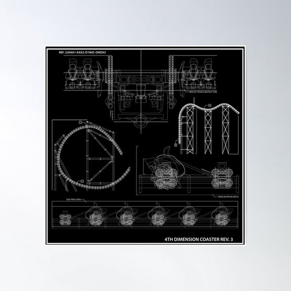 Arrow/S&S 4 Dimensional Coaster Blueprint Poster Wall Art, Modern Wall Decor, 30x30 UNFRAMED