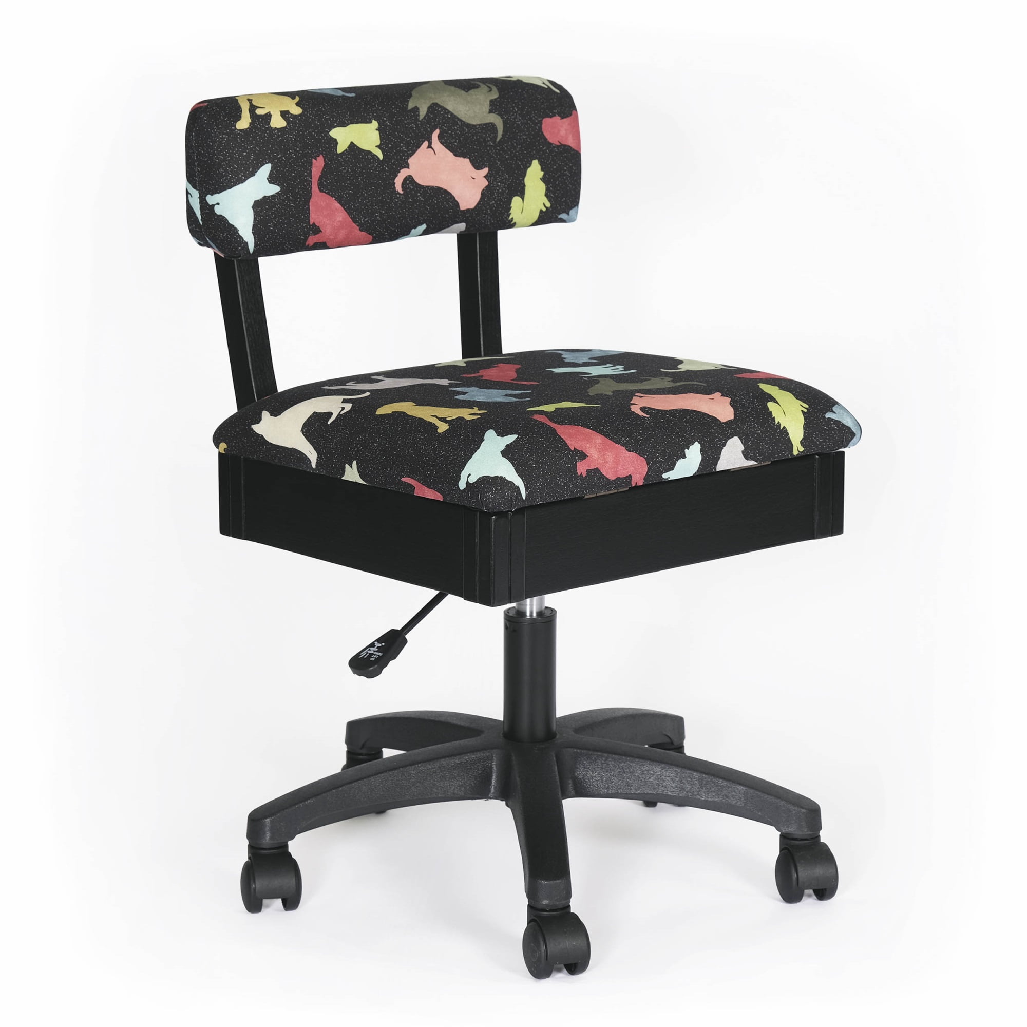 Black Fabric Swivel Armless Sewing Chair with Dog Print