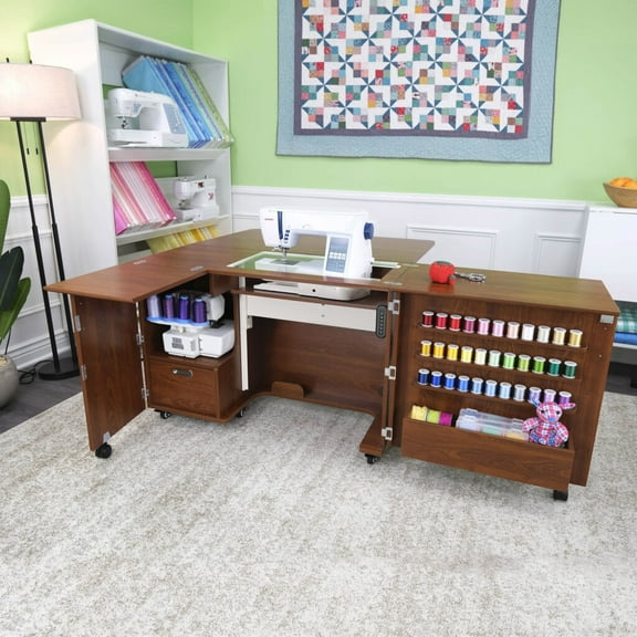 Arrow Sewing Wallaby Dual Rail Electric Sewing Cabinet, Teak