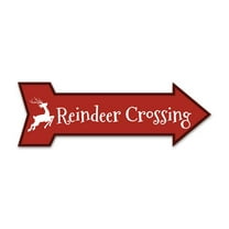 Arrow Shape Plus Reindeer Crossing (Right) 12x4" Wall or Door Sign | Christmas Holiday Decoration