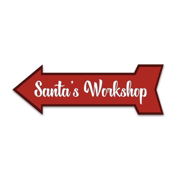 Arrow Shape Plus Santa's Workshop (Left) 12x4" Wall or Door Sign | Christmas Holiday Decoration