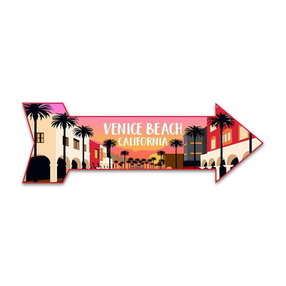 Arrow Shape Plus Venice Beach, California 12x4" Wall or Door Sign | Stylish Famous US Beach Souvenirs