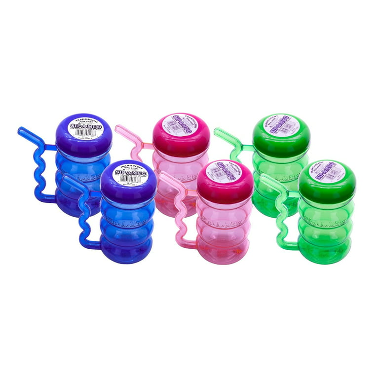 Arrow Sip-A-Mug Translucent Plastic Bottle with Built in Straw Handle,  14oz- Neon Pink, Neon Blue and Neon Green (6 Pack) 