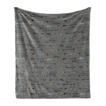 Arrow Soft Flannel Fleece Blanket, Calligraphic Composition of Grunge Style Arrows on a Background of Spots, Cozy Plush for Indoor and Outdoor Use, 50" x 70", Dimgray and Multicolor, by Ambesonne