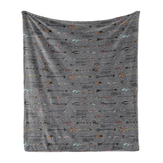 Arrow Soft Flannel Fleece Blanket, Calligraphic Composition of Grunge Style Arrows on a Background of Spots, Cozy Plush for Indoor and Outdoor Use, 70" x 90", Dimgray and Multicolor, by Ambesonne