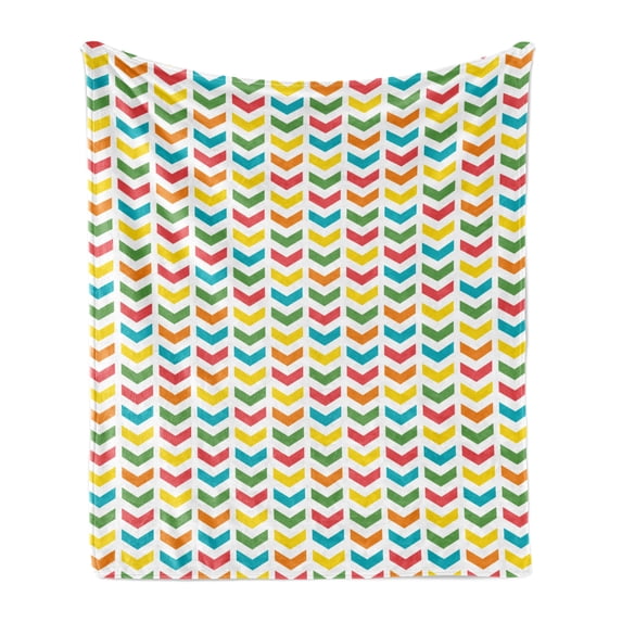 Arrow Soft Flannel Fleece Blanket, Illustration of Colorful Repetitive Arrows Pointing Downwards on a Plain Background, Cozy Plush for Indoor and Outdoor Use, 50" x 70", Multicolor, by Ambesonne