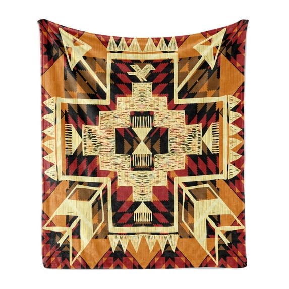 Arrow Soft Flannel Fleece Throw Blanket, Inspired Pattern Graphic Design Abstract Art Earth Tones, Cozy Plush for Indoor and Outdoor Use, 50" x 70", Orange Yellow Red, by Ambesonne