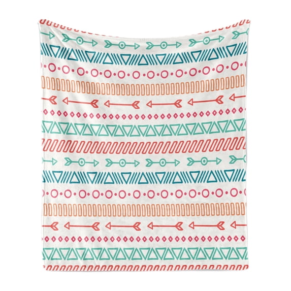 Arrow Soft Flannel Fleece Throw Blanket, Maya Pattern and Triangle Geometric Shapes Native Heritage Graphic Art, Cozy Plush for Indoor and Outdoor Use, 50" x 60", Multicolor, by Ambesonne