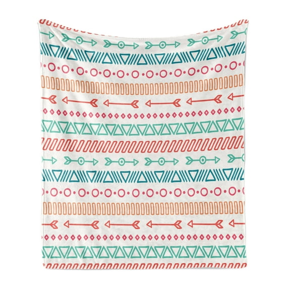 Arrow Soft Flannel Fleece Throw Blanket, Maya Pattern and Triangle Geometric Shapes Native Heritage Graphic Art, Cozy Plush for Indoor and Outdoor Use, 60" x 80", Multicolor, by Ambesonne