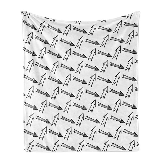 Arrow Soft Flannel Fleece Throw Blanket, Monochrome Style Striped on a Plain Background Drawn by Hand, Cozy Plush for Indoor and Outdoor Use, 60" x 80", Charcoal Grey and White, by Ambesonne