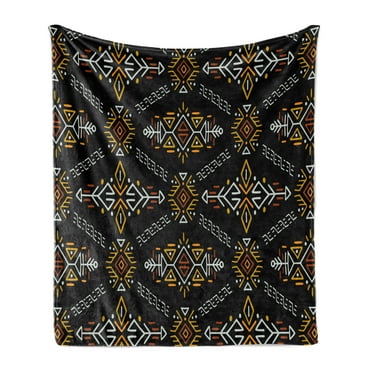 Arrow Soft Flannel Fleece Throw Blanket, Native Inspired Indigenous Pattern Geometric, Cozy Plush for Indoor and Outdoor Use, 50" x 60", Charcoal Grey Orange, by Ambesonne