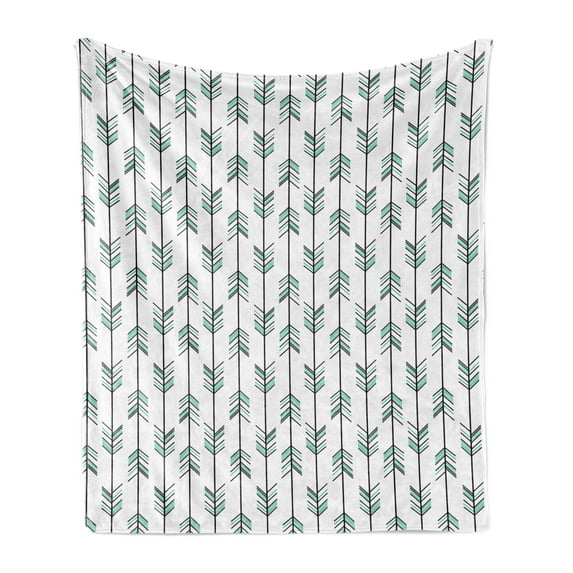 Arrow Soft Flannel Fleece Throw Blanket, Pastel Color Arrow Pattern Old Tribal in Graphic Artwork Illustration, Cozy Plush for Indoor and Outdoor Use, 60" x 80", Black White Green, by Ambesonne