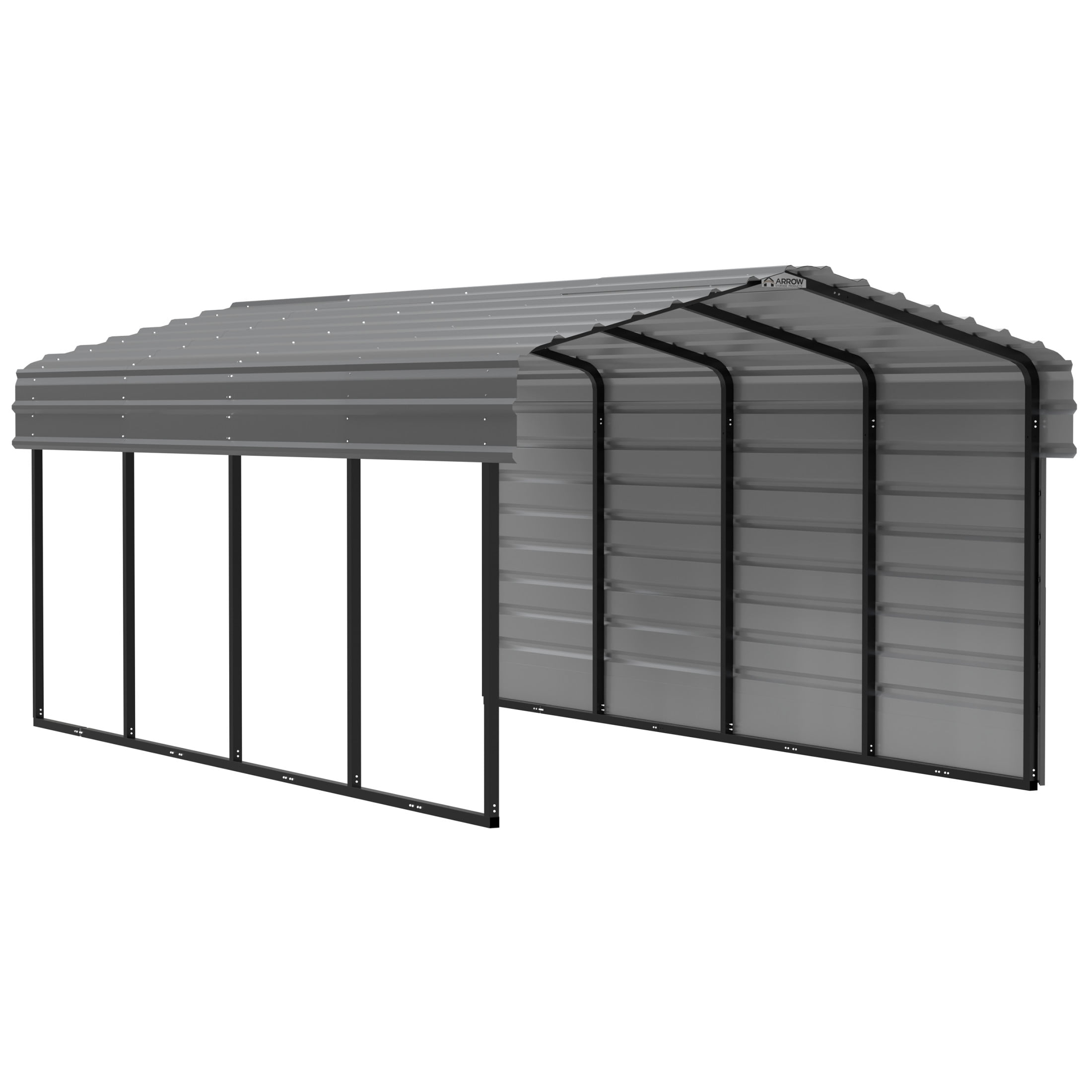 Arrow 10 x 20 x 7 ft Charcoal Steel Carport With 1 Side Wall Kit