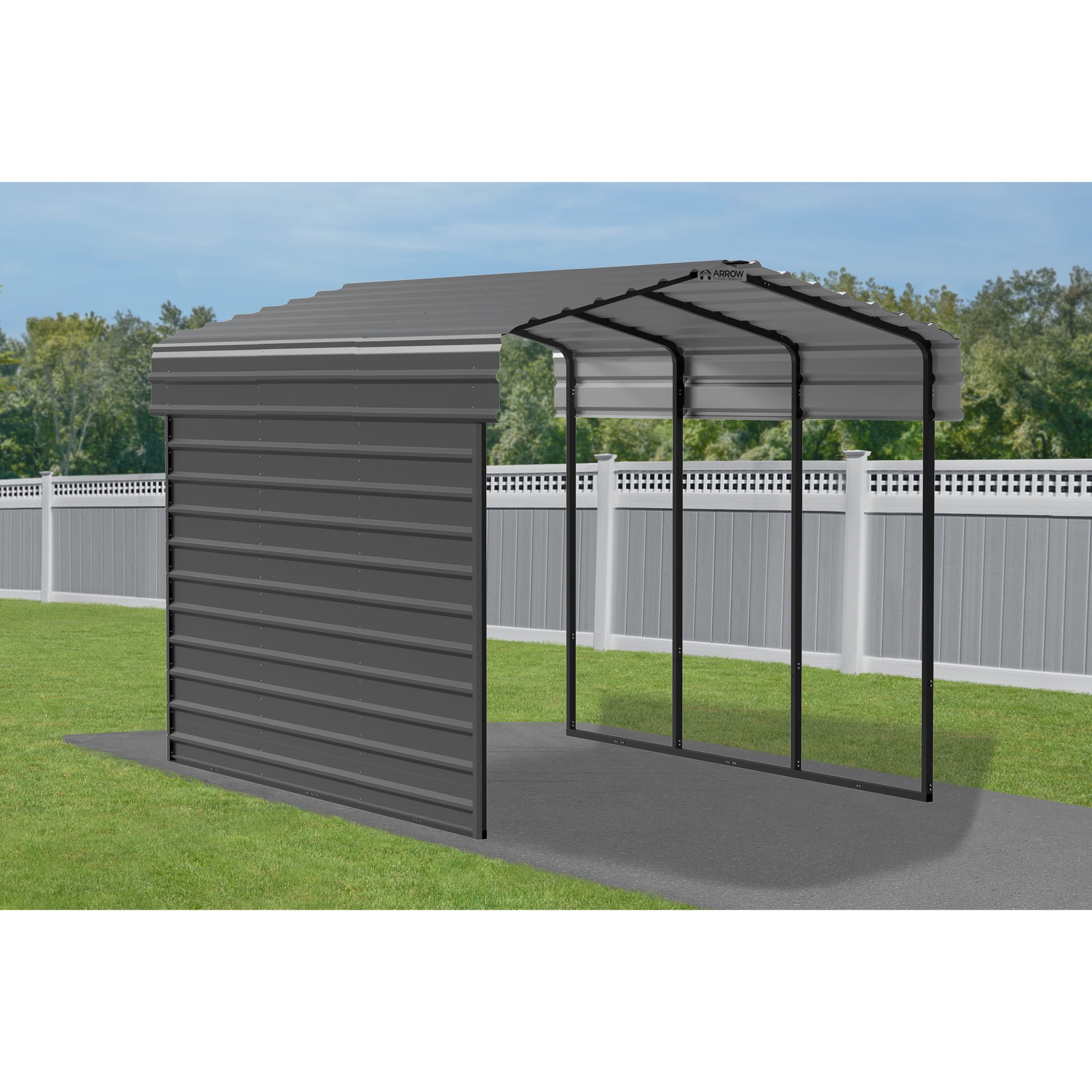 Charcoal Galvanized Steel Carport with 1-Sided Enclosure, 10' x 15' x 9'