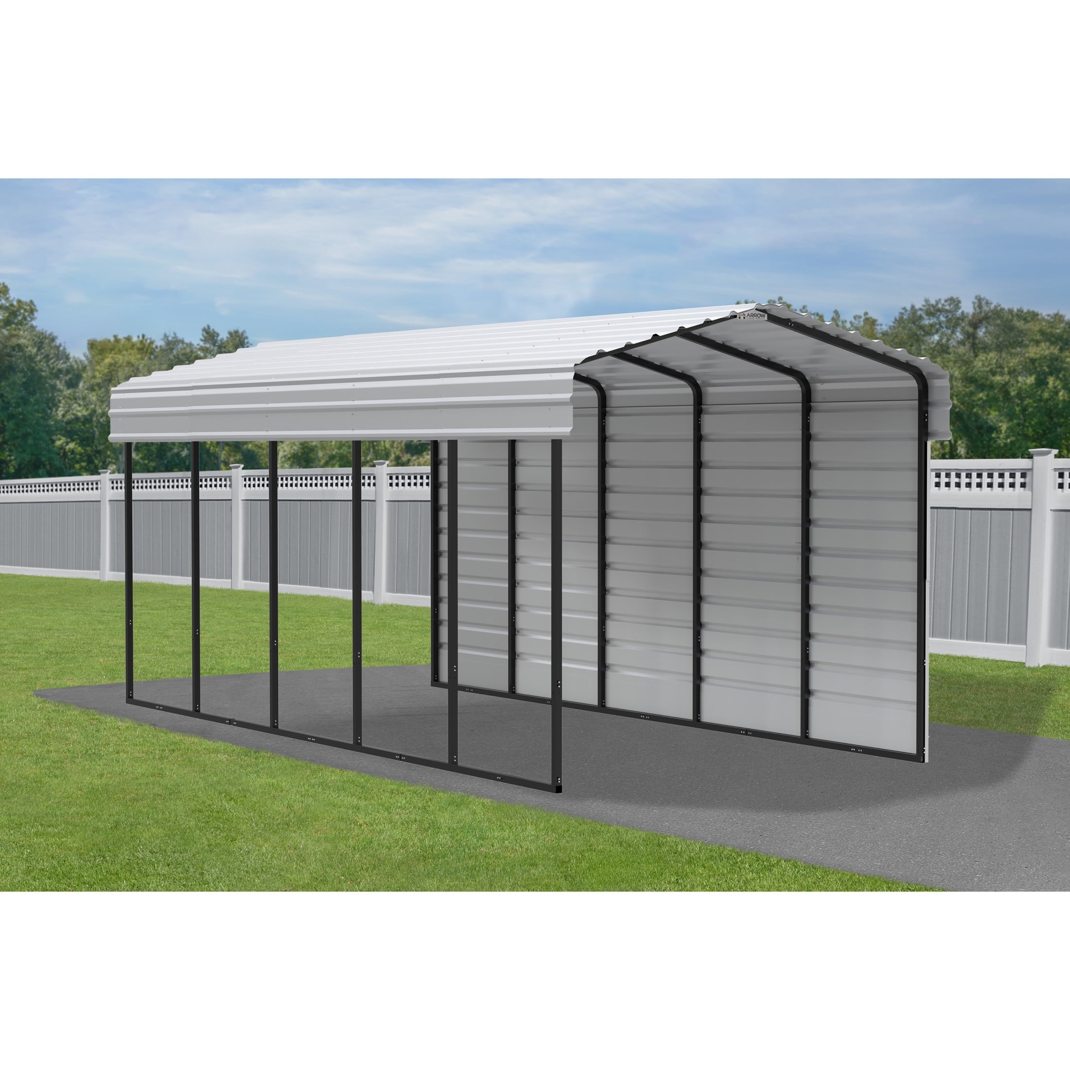 10 ft x 24 ft Eggshell Steel Carport with Black Frame