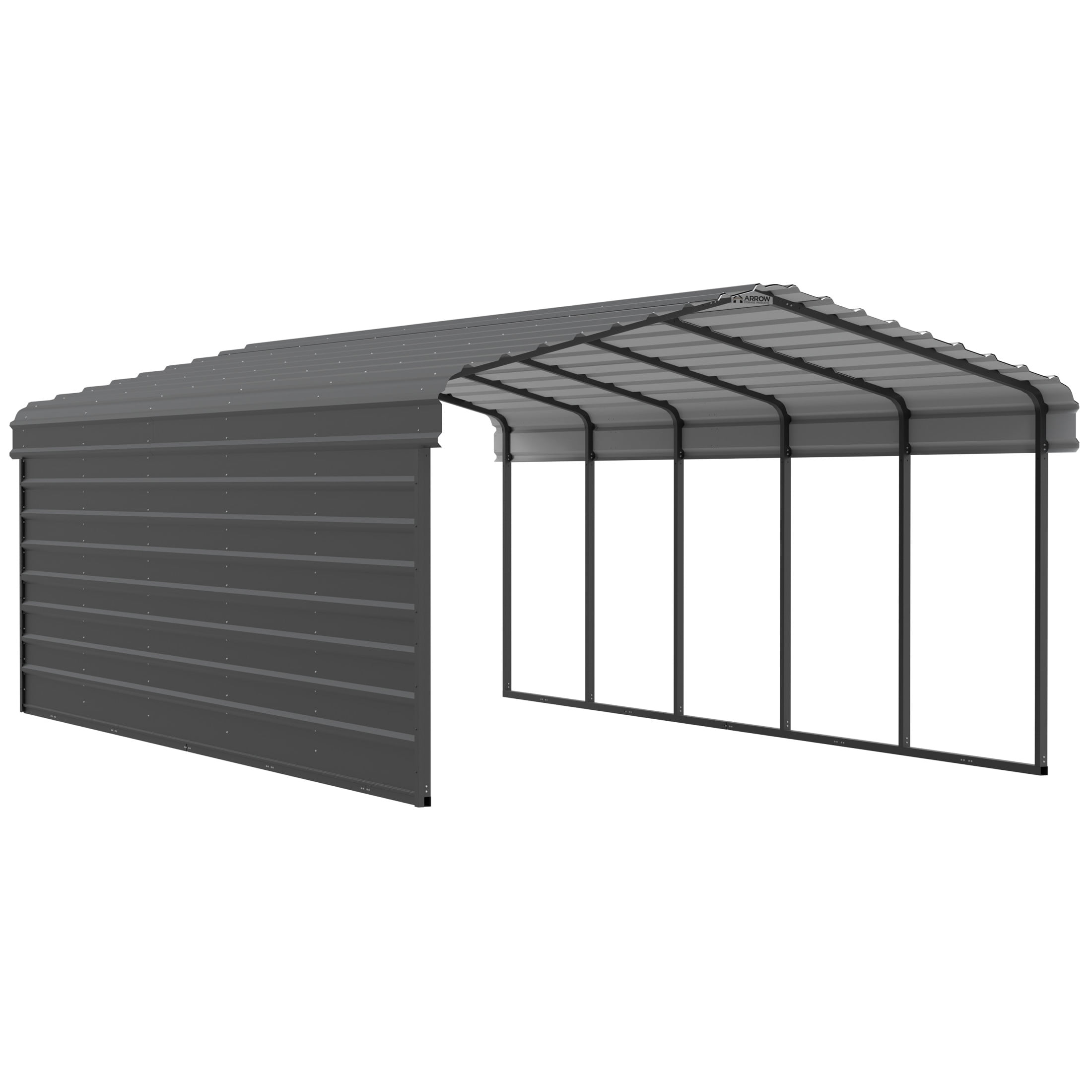 Arrow 12 x 24 x 7 ft Charcoal Carport With 1 Side Wall Kit